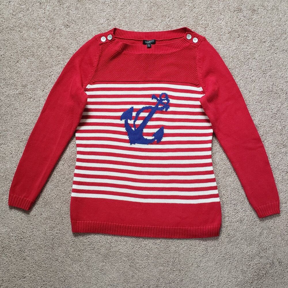 Talbots Red White & Blue Anchor Long Sleeve Summer Sweater Women's Size Sp